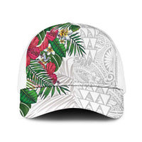 Hawaiian Tropical Plants Mesh Trucker Cap Kakau Tattoo and Polynesian Pattern Half Black White