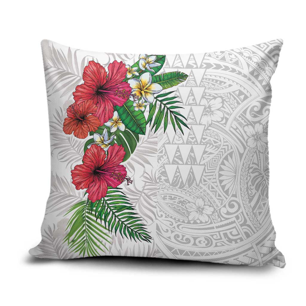 Hawaiian Tropical Plants Pillow Cover Kakau Tattoo and Polynesian Pattern Half White Color
