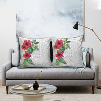 Hawaiian Tropical Plants Pillow Cover Kakau Tattoo and Polynesian Pattern Half White Color