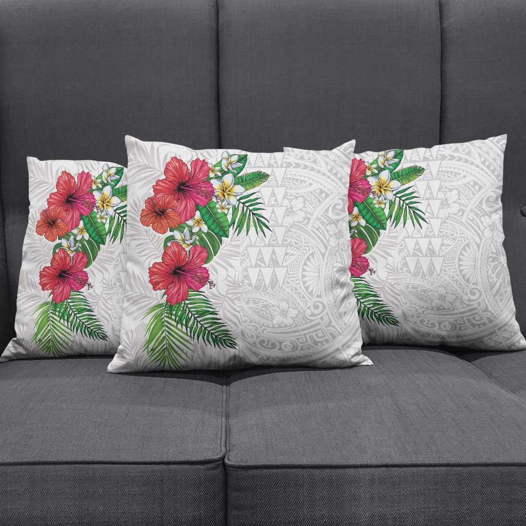 Hawaiian Tropical Plants Pillow Cover Kakau Tattoo and Polynesian Pattern Half White Color