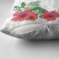 Hawaiian Tropical Plants Pillow Cover Kakau Tattoo and Polynesian Pattern Half White Color
