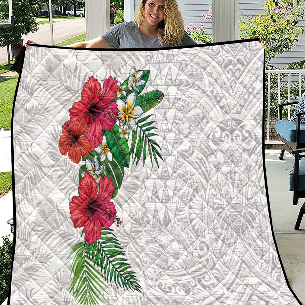 Hawaiian Tropical Plants Quilt Kakau Tattoo and Polynesian Pattern Half White Color LT03 White - Polynesian Pride