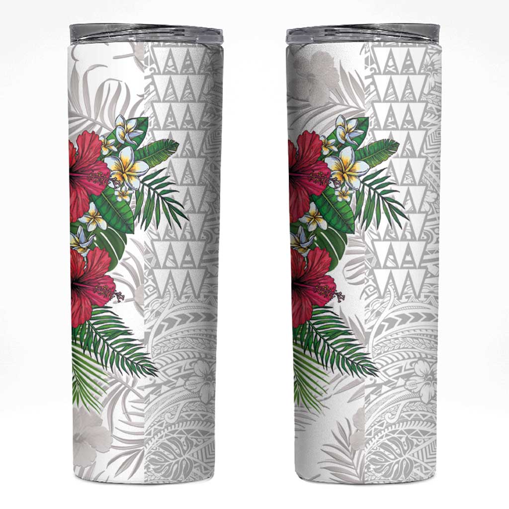 Hawaiian Tropical Plants Skinny Tumbler Kakau Tattoo and Polynesian Pattern Half White Color