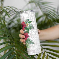 Hawaiian Tropical Plants Skinny Tumbler Kakau Tattoo and Polynesian Pattern Half White Color