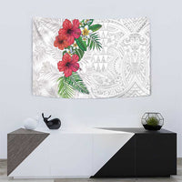 Hawaiian Tropical Plants Tapestry Kakau Tattoo and Polynesian Pattern Half White Color