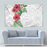 Hawaiian Tropical Plants Tapestry Kakau Tattoo and Polynesian Pattern Half White Color