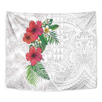 Hawaiian Tropical Plants Tapestry Kakau Tattoo and Polynesian Pattern Half White Color