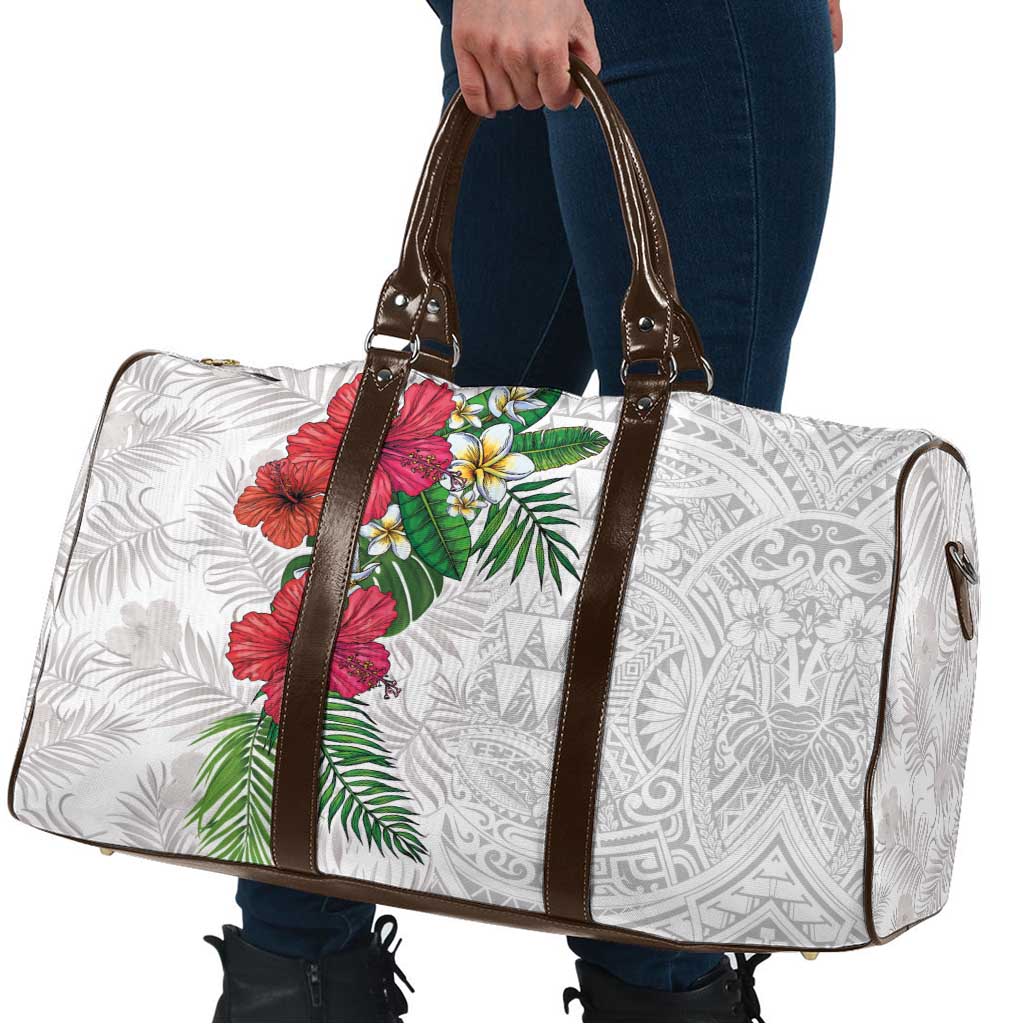 Hawaiian Tropical Plants Travel Bag Kakau Tattoo and Polynesian Pattern Half White Color LT03 - Polynesian Pride