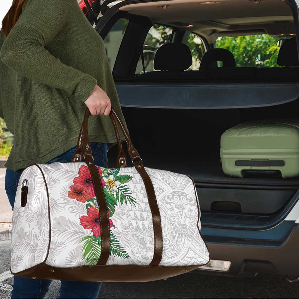 Hawaiian Tropical Plants Travel Bag Kakau Tattoo and Polynesian Pattern Half White Color LT03 - Polynesian Pride