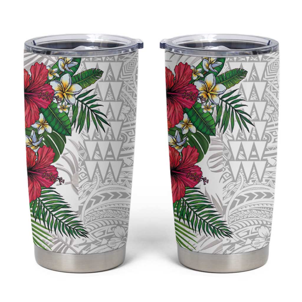 Hawaiian Tropical Plants Tumbler Cup Kakau Tattoo and Polynesian Pattern Half White Color