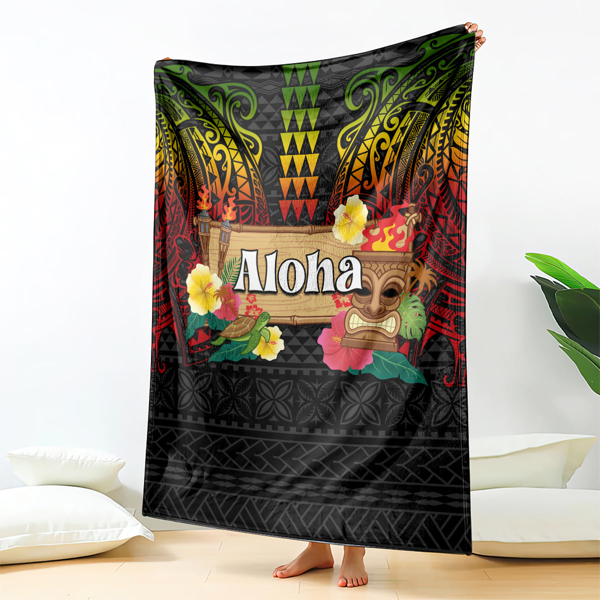 Hawaiian Elements and Polynesian Tattoo Blanket