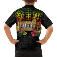 Hawaiian Elements and Polynesian Tattoo Family Matching Off The Shoulder Long Sleeve Dress and Hawaiian Shirt LT03 - Polynesian Pride