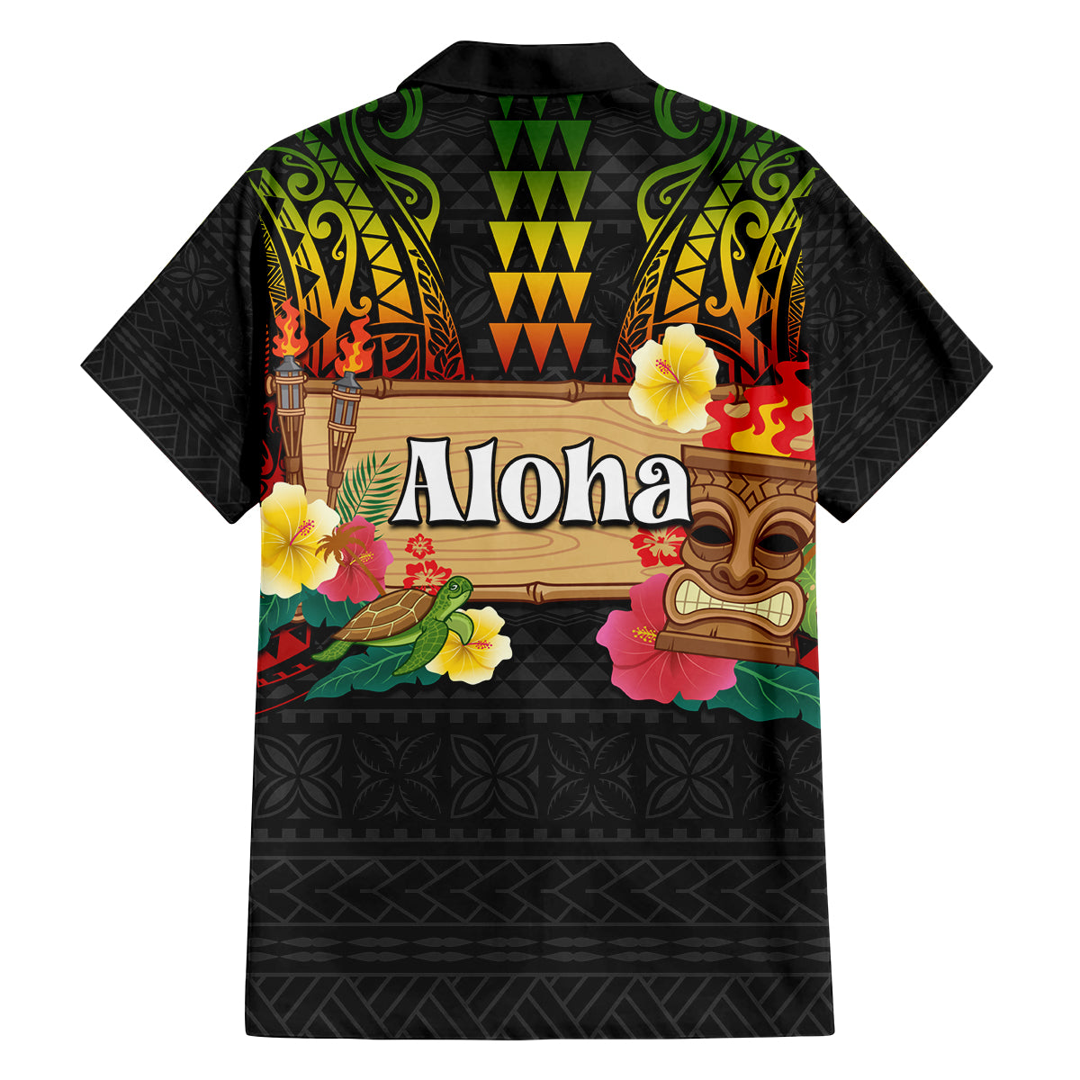 Hawaiian Elements and Polynesian Tattoo Family Matching Off The Shoulder Long Sleeve Dress and Hawaiian Shirt LT03 - Polynesian Pride