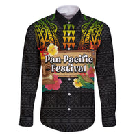Hawaiian Elements and Polynesian Tattoo Family Matching Off The Shoulder Long Sleeve Dress and Hawaiian Shirt LT03 Dad's Shirt - Long Sleeve Black - Polynesian Pride