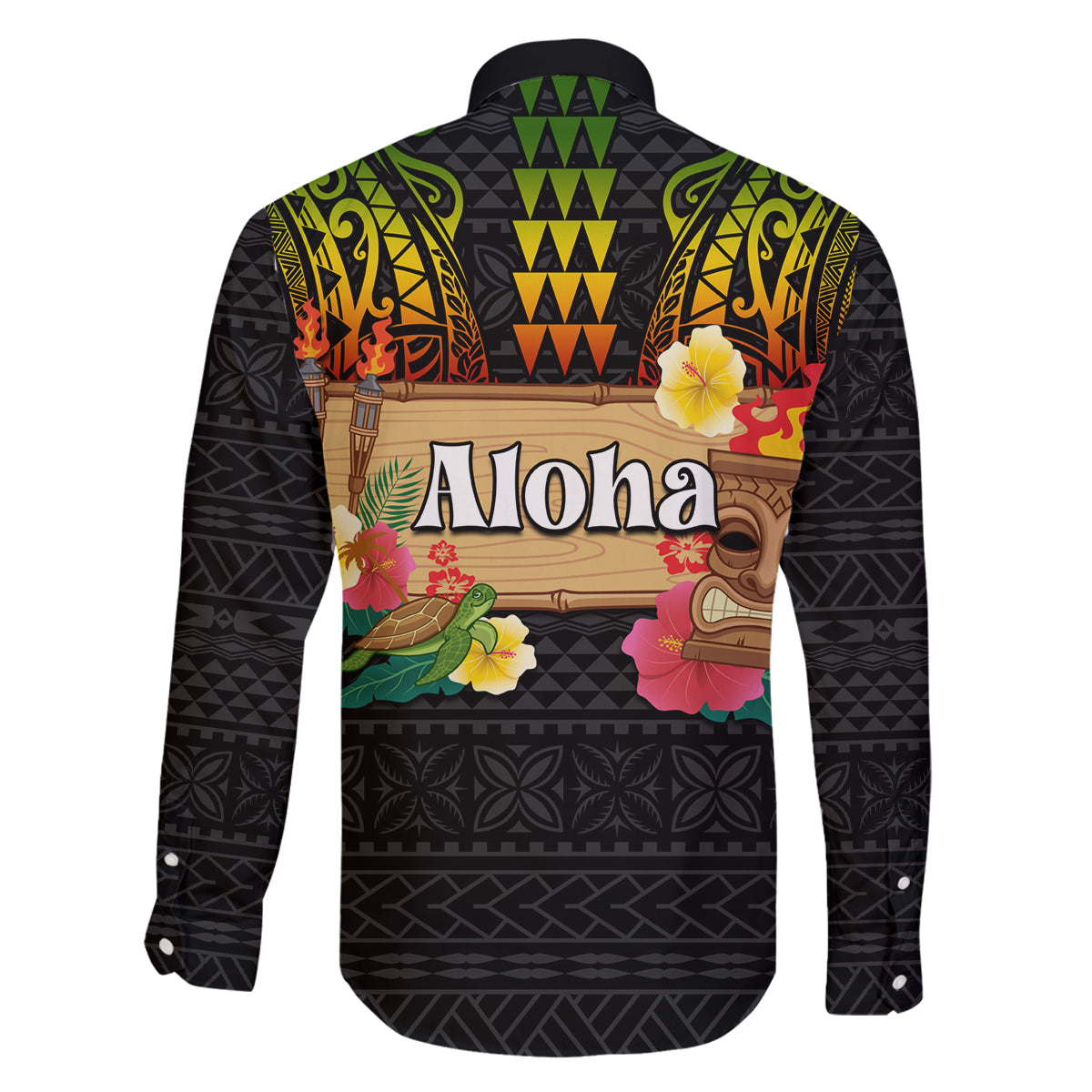 Hawaiian Elements and Polynesian Tattoo Family Matching Off The Shoulder Long Sleeve Dress and Hawaiian Shirt LT03 - Polynesian Pride