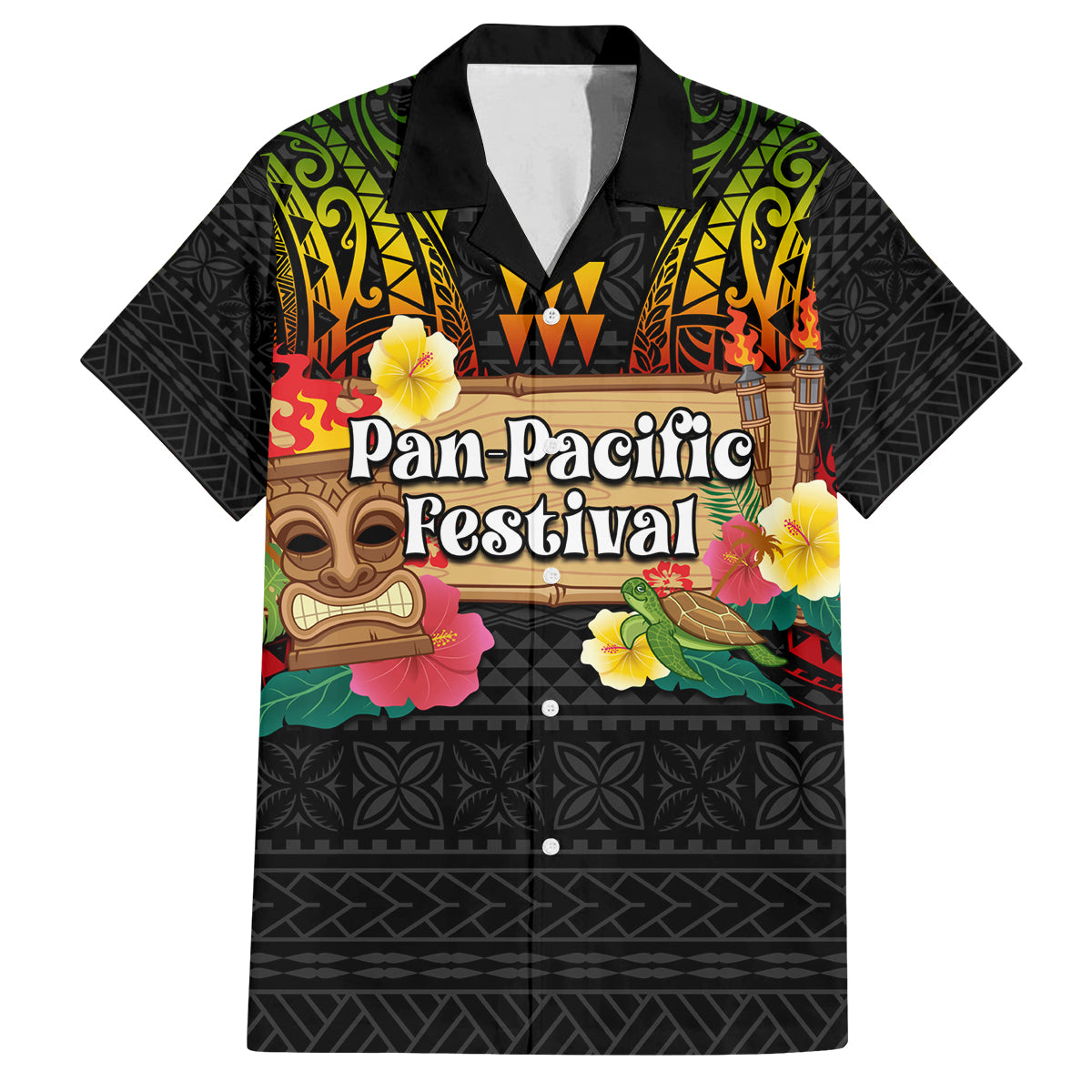 Hawaiian Elements and Polynesian Tattoo Family Matching Off Shoulder Short Dress and Hawaiian Shirt LT03 Dad's Shirt - Short Sleeve Black - Polynesian Pride