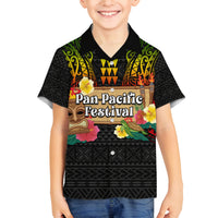 Hawaiian Elements and Polynesian Tattoo Family Matching Tank Maxi Dress and Hawaiian Shirt LT03 Son's Shirt Black - Polynesian Pride