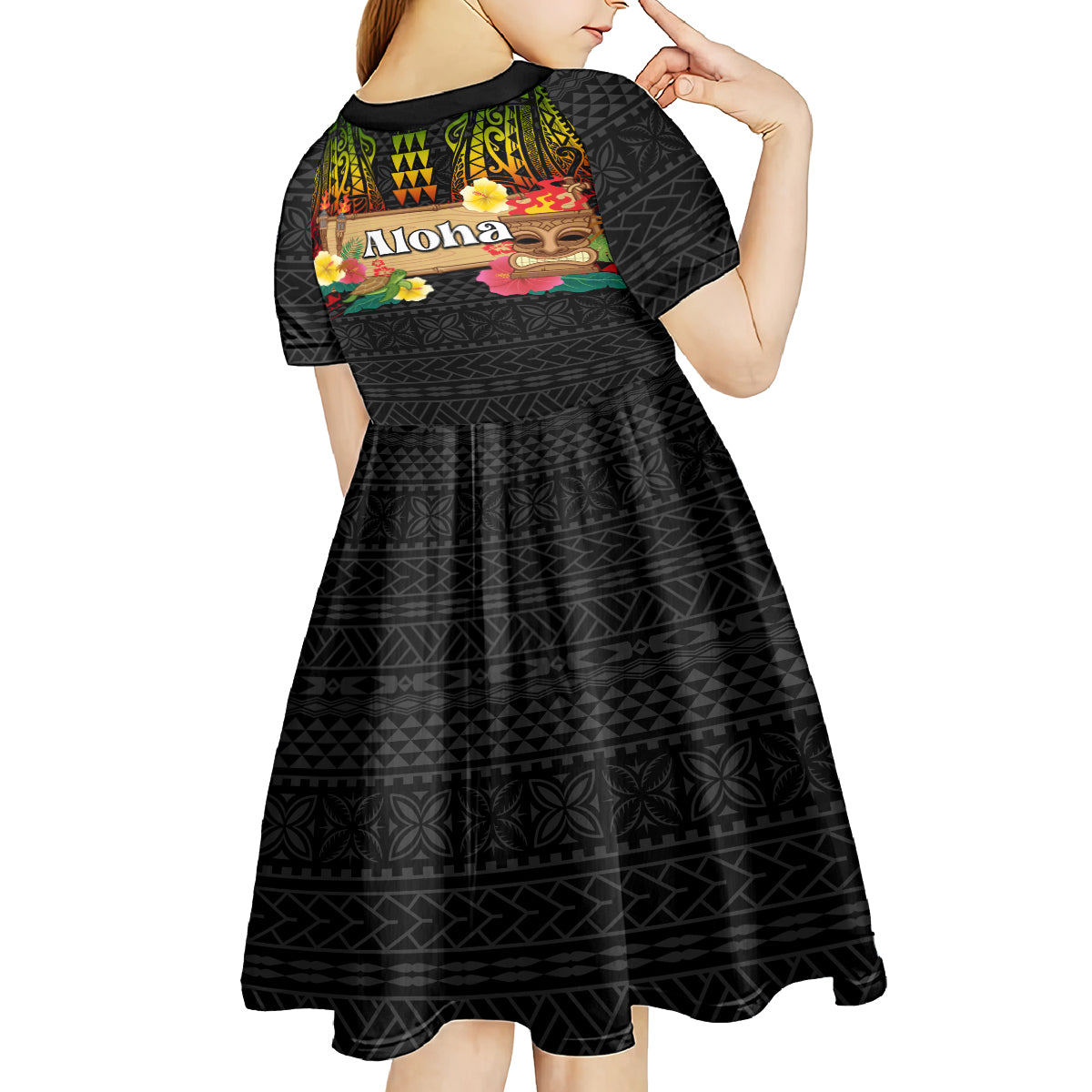 Hawaiian Elements and Polynesian Tattoo Kid Short Sleeve Dress LT03 - Polynesian Pride