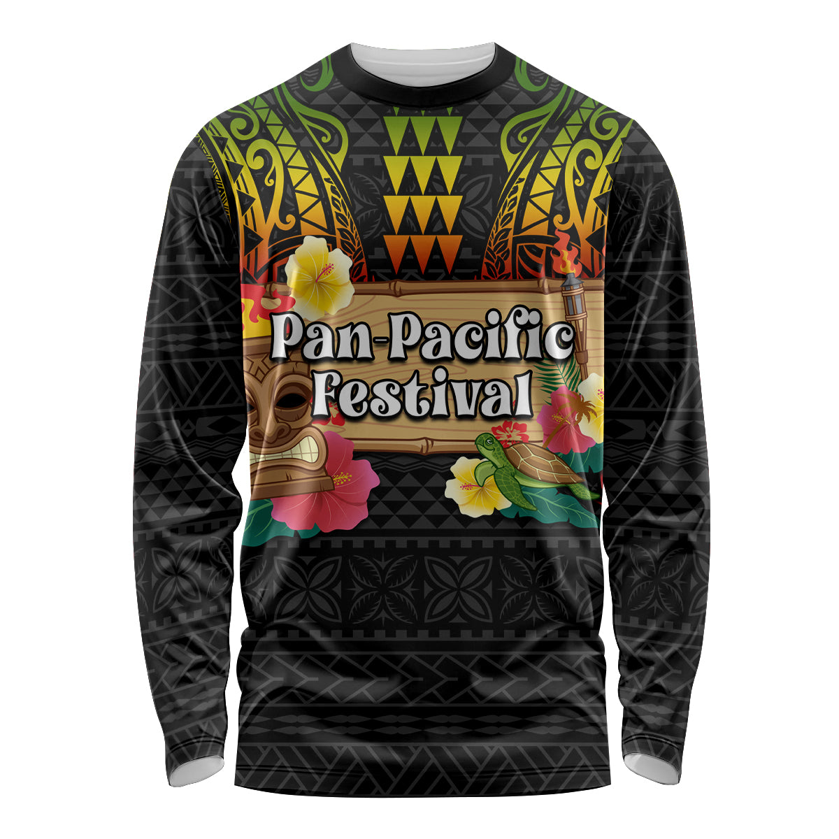 Hawaiian Elements and Polynesian Tattoo Long Sleeve Shirt LT03 Unisex Black - Polynesian Pride