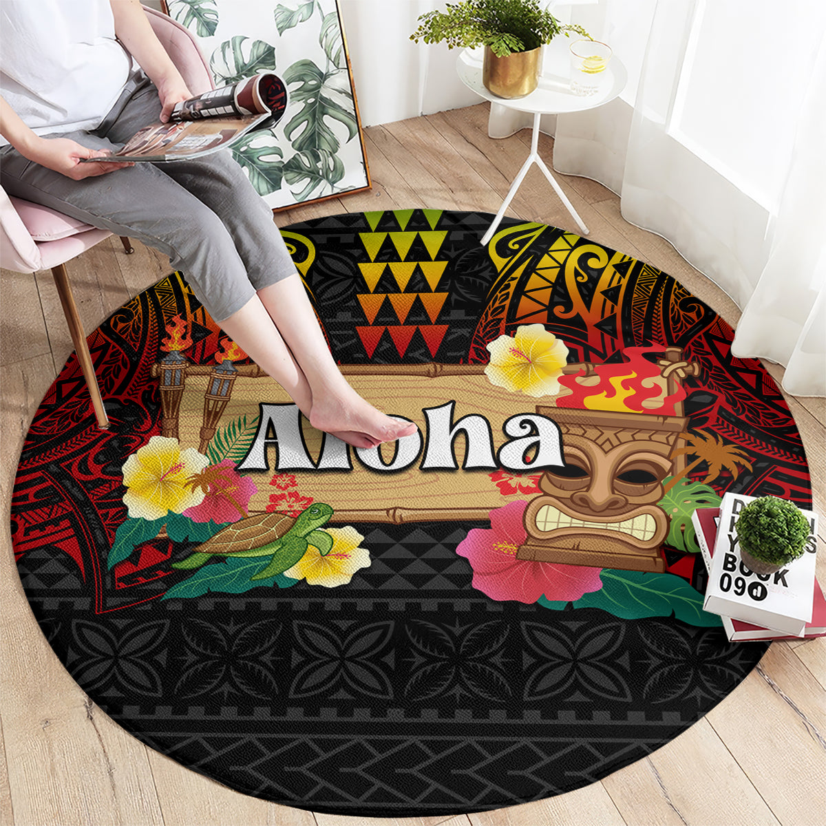 Hawaiian Elements and Polynesian Tattoo Round Carpet LT03 - Polynesian Pride