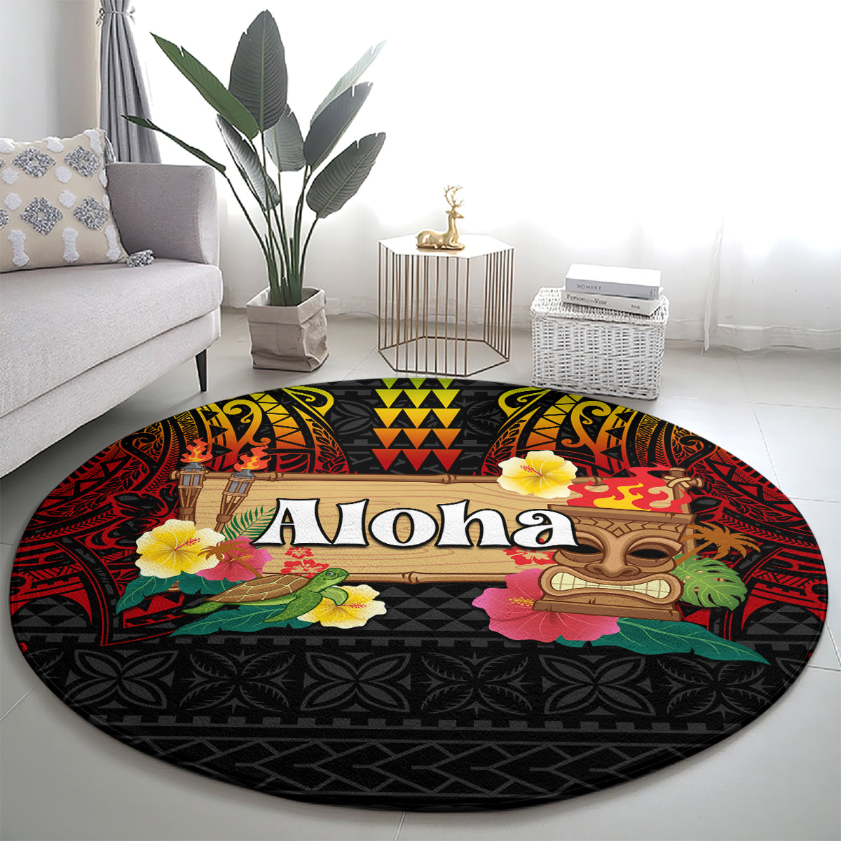 Hawaiian Elements and Polynesian Tattoo Round Carpet LT03 - Polynesian Pride