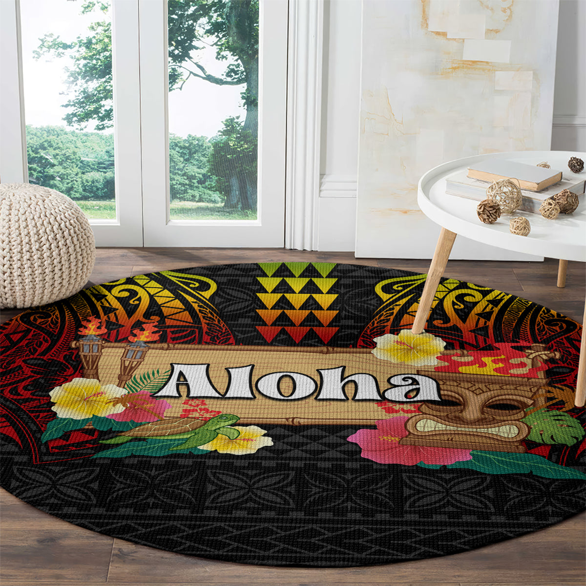 Hawaiian Elements and Polynesian Tattoo Round Carpet LT03 - Polynesian Pride