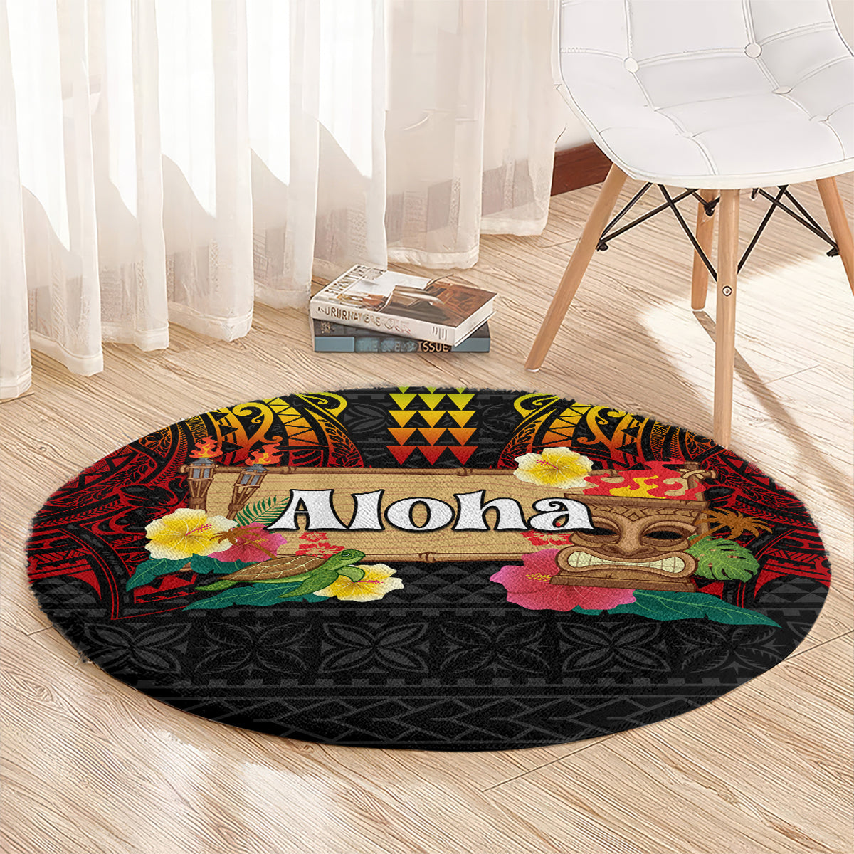 Hawaiian Elements and Polynesian Tattoo Round Carpet LT03 - Polynesian Pride