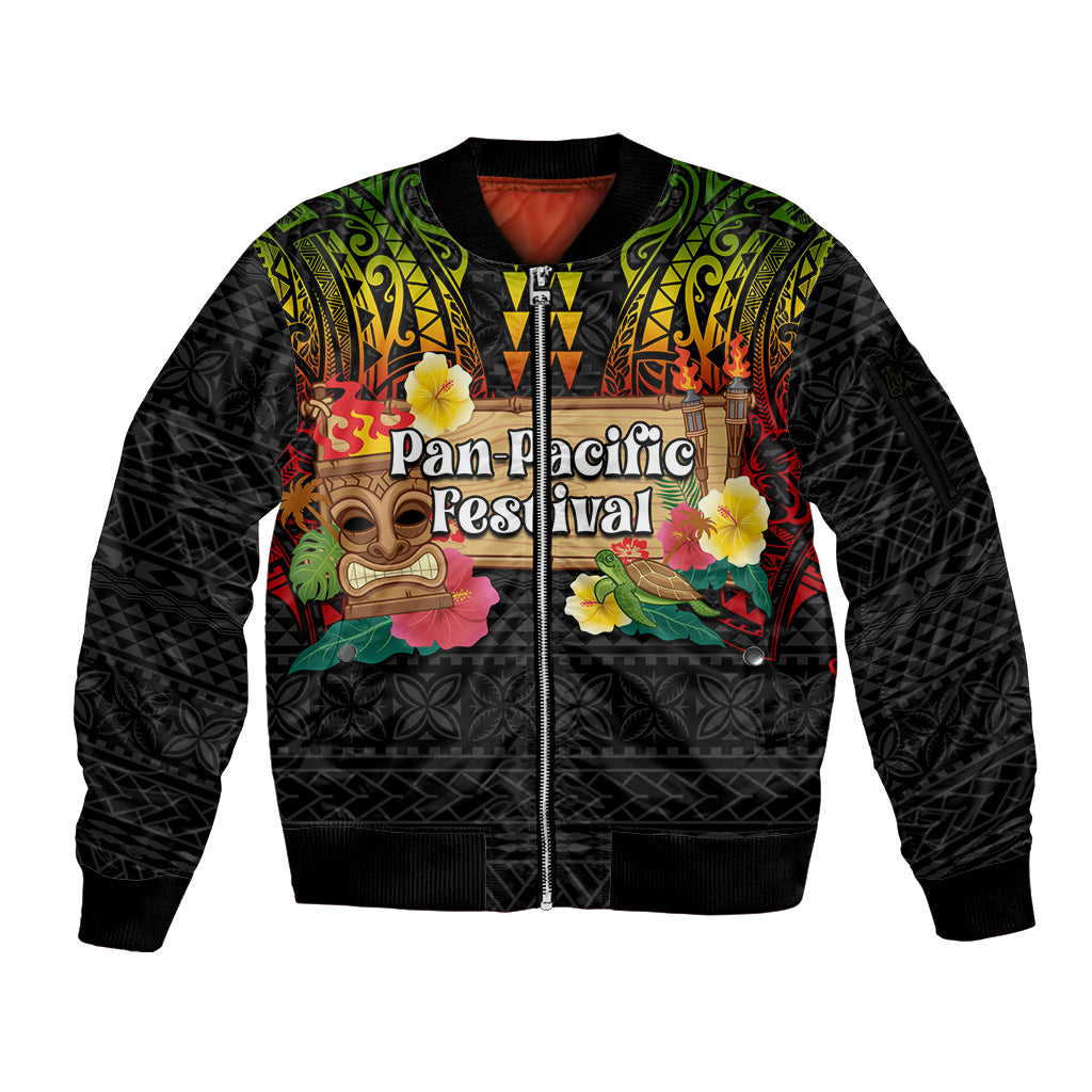 Hawaii Pan-Pacific Festival Sleeve Zip Bomber Jacket Hawaiian Elements and Polynesian Tattoo