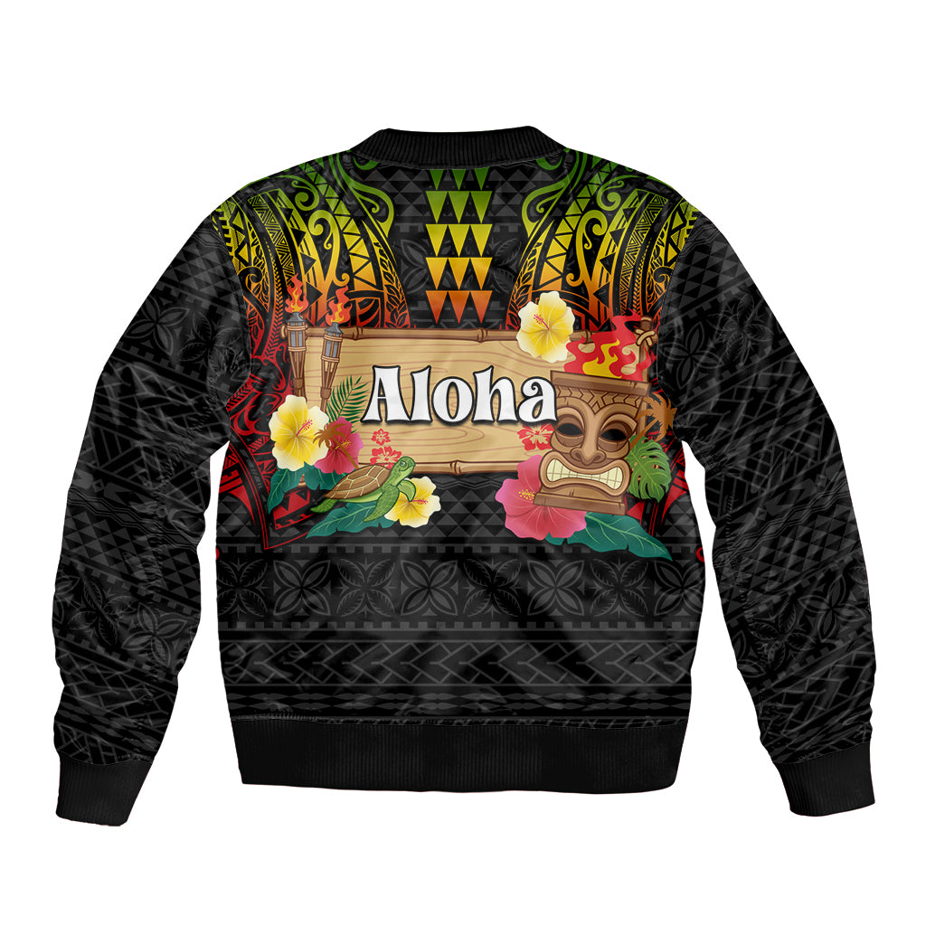 Hawaii Pan-Pacific Festival Sleeve Zip Bomber Jacket Hawaiian Elements and Polynesian Tattoo