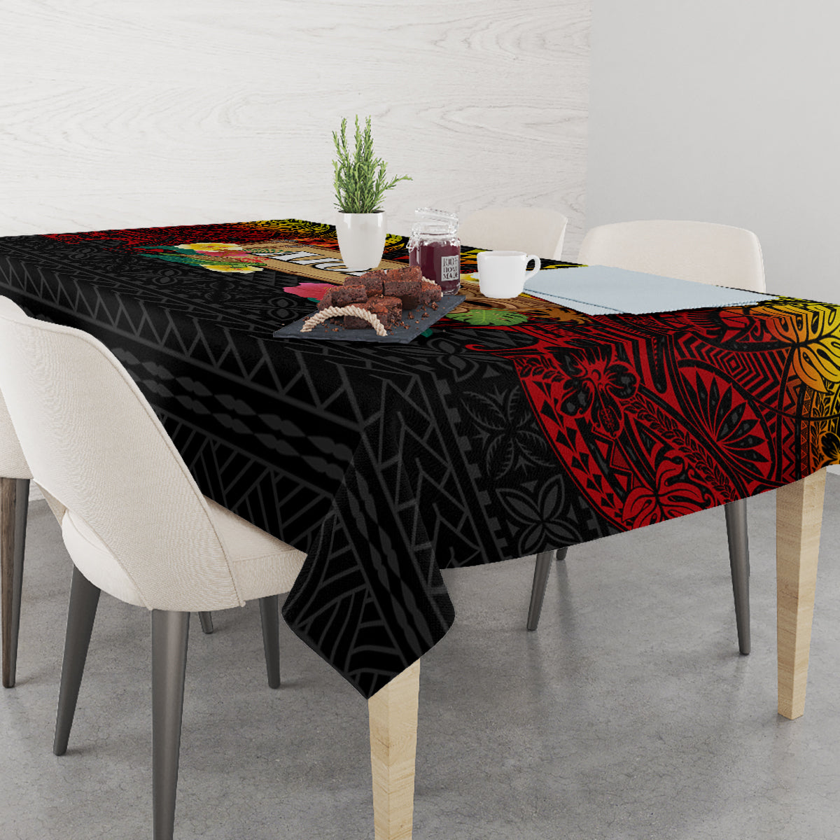 Hawaiian Elements and Polynesian Tattoo Tablecloth