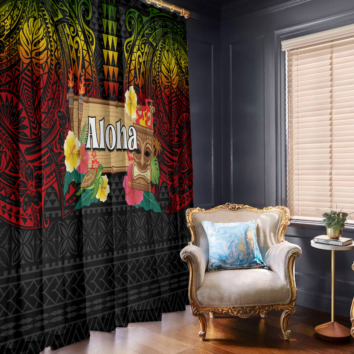 Hawaiian Elements and Polynesian Tattoo Window Curtain LT03 - Polynesian Pride