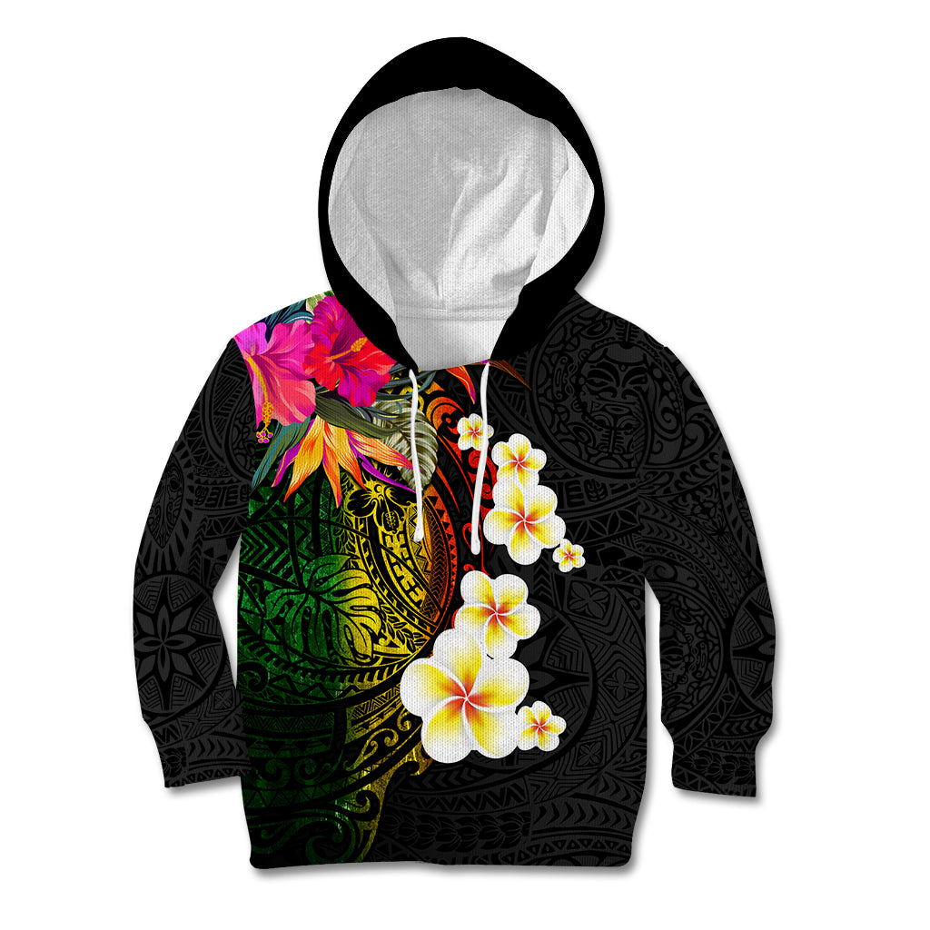 Hawaii Plumeria Kid Hoodie Polynesian Tattoo and Hibiscus LT03 Hoodie Black - Polynesian Pride
