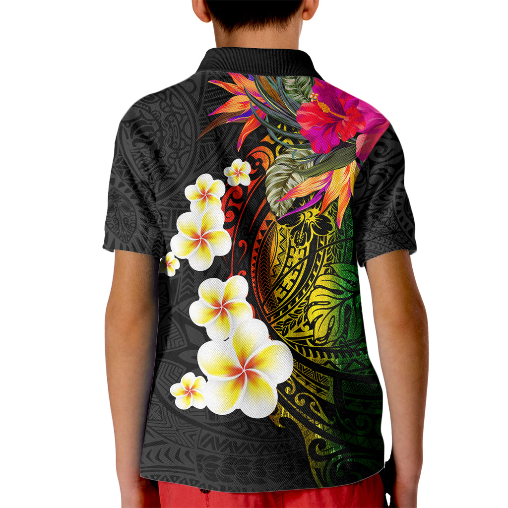 Hawaii Plumeria Kid Polo Shirt Polynesian Tattoo and Hibiscus