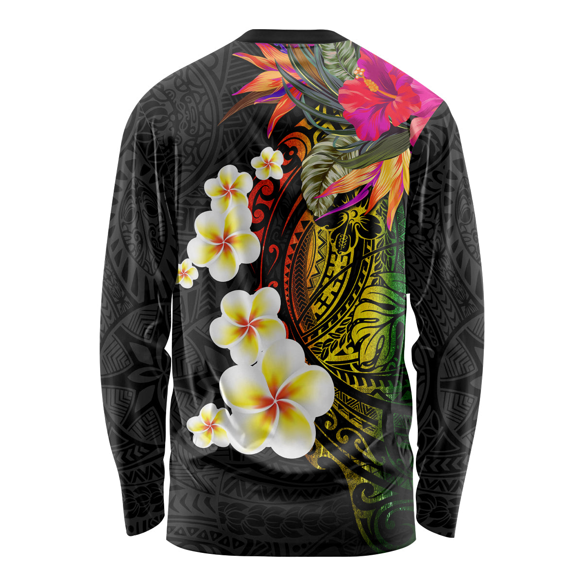 Hawaii Plumeria Long Sleeve Shirt Polynesian Tattoo and Hibiscus LT03 - Polynesian Pride