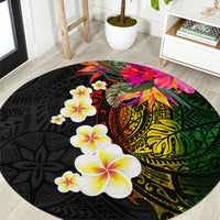 Hawaii Plumeria Round Carpet Polynesian Tattoo and Hibiscus LT03 Black - Polynesian Pride