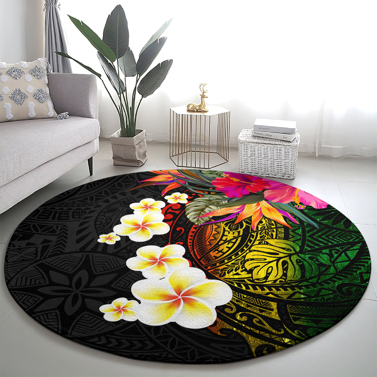Hawaii Plumeria Round Carpet Polynesian Tattoo and Hibiscus LT03 - Polynesian Pride