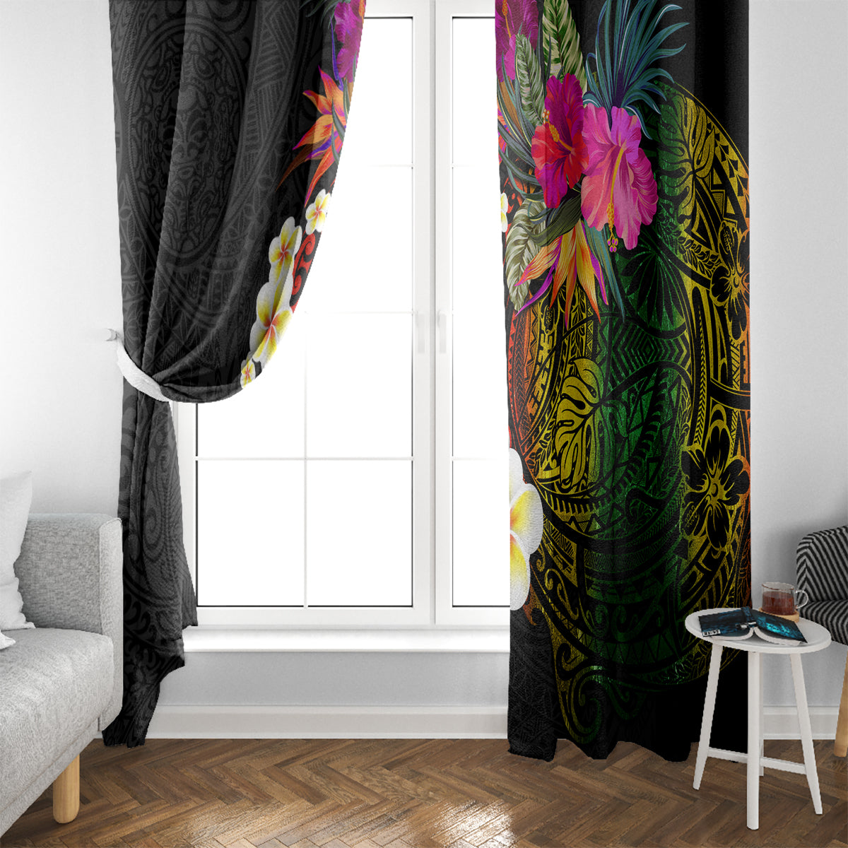 Hawaii Plumeria Window Curtain Polynesian Tattoo and Hibiscus LT03 - Polynesian Pride