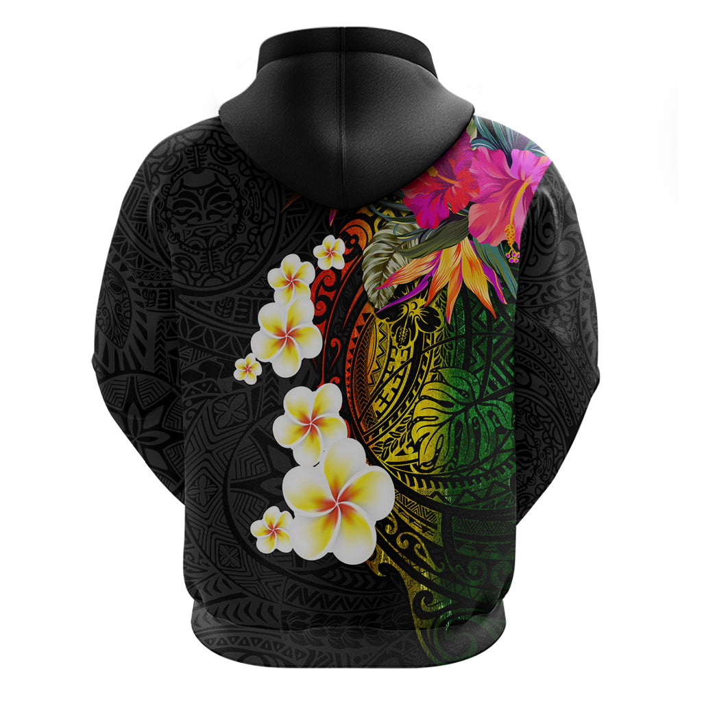 Hawaii Plumeria Zip Hoodie Polynesian Tattoo and Hibiscus