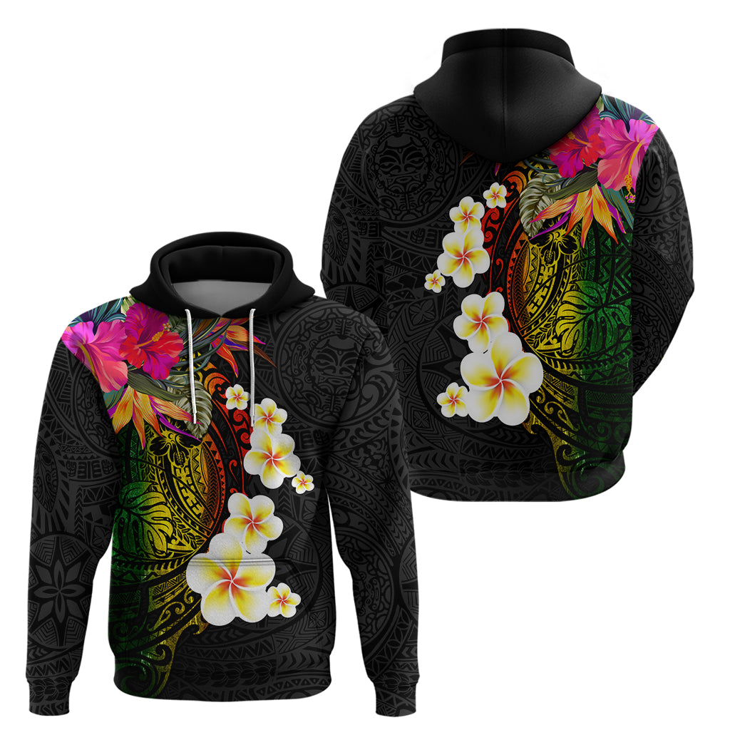 Hawaii Plumeria Zip Hoodie Polynesian Tattoo and Hibiscus