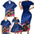 New Zealand Tuatara Family Matching Short Sleeve Bodycon Dress and Hawaiian Shirt Silver Fern Hibiscus and Tribal Maori Pattern Blue Color