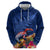 New Zealand Tuatara Hoodie Silver Fern Hibiscus and Tribal Maori Pattern Blue Color