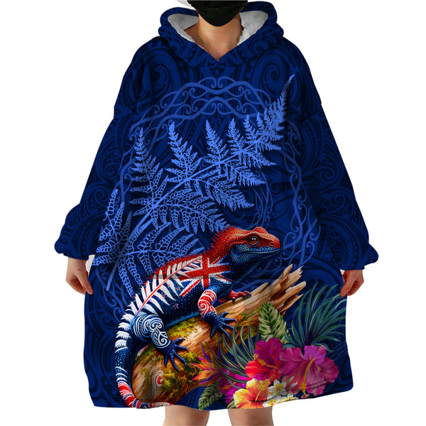 New Zealand Tuatara Wearable Blanket Hoodie Silver Fern Hibiscus and ...