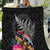 New Zealand Tuatara Quilt Silver Fern Hibiscus and Tribal Maori Pattern Black Color