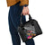 New Zealand Tuatara Shoulder Handbag Silver Fern Hibiscus and Tribal Maori Pattern Black Color