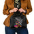 New Zealand Tuatara Shoulder Handbag Silver Fern Hibiscus and Tribal Maori Pattern Black Color