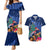 New Zealand Tuatara Christmas Couples Matching Mermaid Dress and Hawaiian Shirt Silver Fern and Xmas Pohutukawa Tree Blue Color