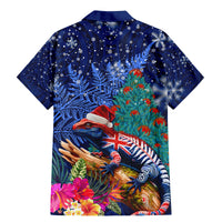 New Zealand Tuatara Christmas Family Matching Mermaid Dress and Hawaiian Shirt Silver Fern and Xmas Pohutukawa Tree Blue Color