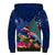 New Zealand Tuatara Christmas Sherpa Hoodie Silver Fern and Xmas Pohutukawa Tree Blue Color