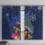 New Zealand Tuatara Christmas Window Curtain Silver Fern and Xmas Pohutukawa Tree Blue Color