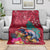 New Zealand Tuatara Christmas Blanket Silver Fern and Xmas Pohutukawa Tree Red Color